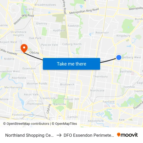 Northland Shopping Centre to DFO Essendon Perimeter Rd map