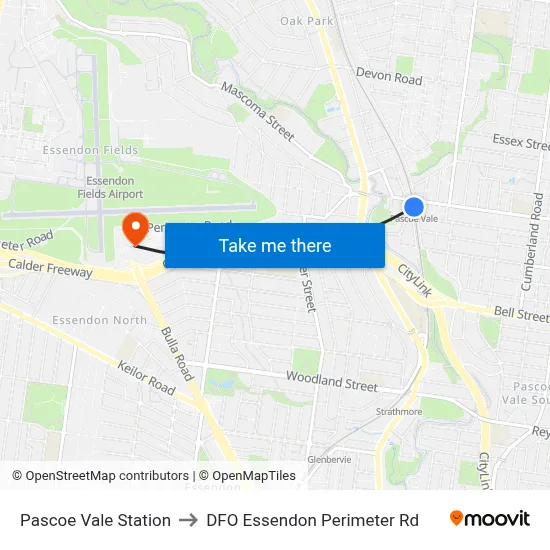 Pascoe Vale Station to DFO Essendon Perimeter Rd map
