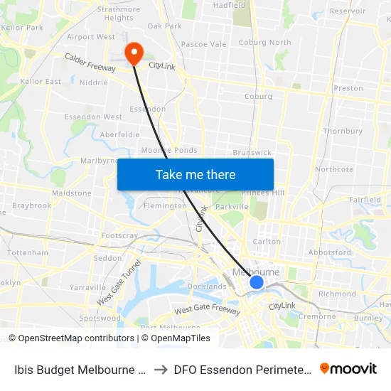 Ibis Budget Melbourne Cbd to DFO Essendon Perimeter Rd map