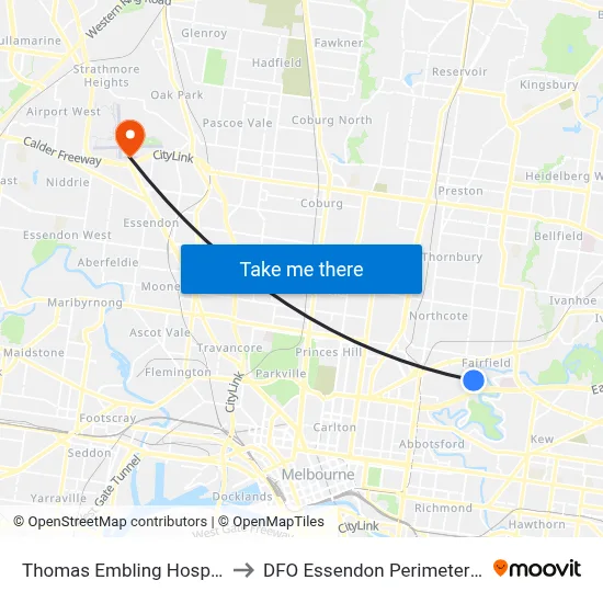Thomas Embling Hospital to DFO Essendon Perimeter Rd map