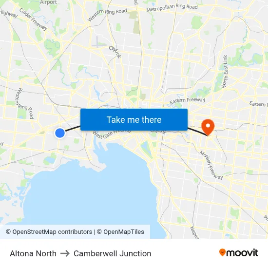 Altona North to Camberwell Junction map