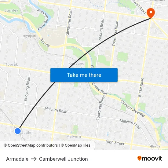 Armadale to Camberwell Junction map