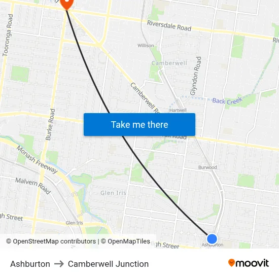 Ashburton to Camberwell Junction map