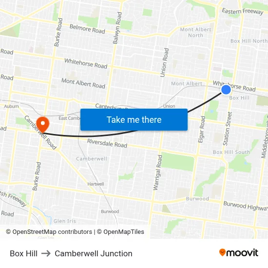 Box Hill to Camberwell Junction map