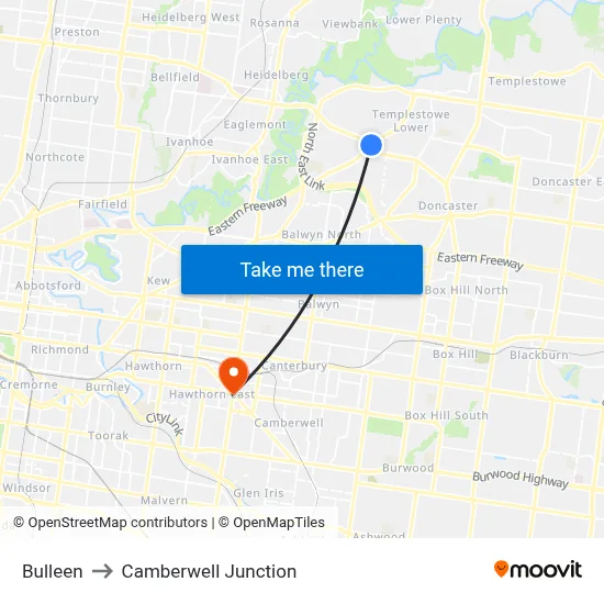 Bulleen to Camberwell Junction map