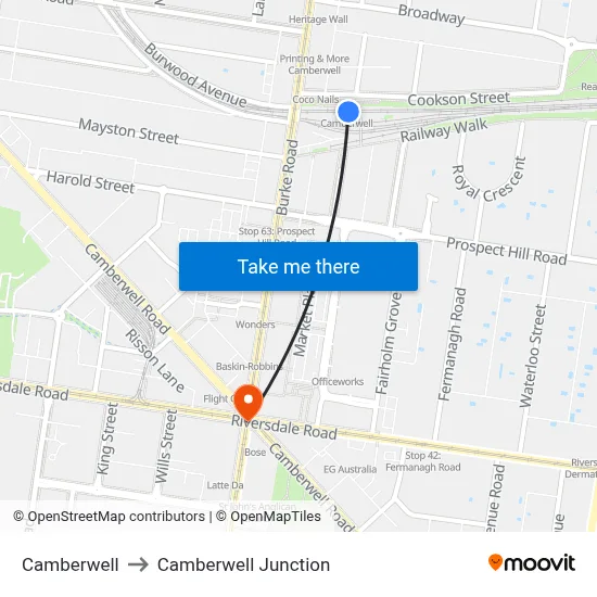Camberwell to Camberwell Junction map