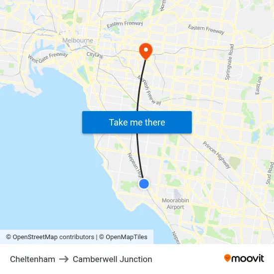 Cheltenham to Camberwell Junction map