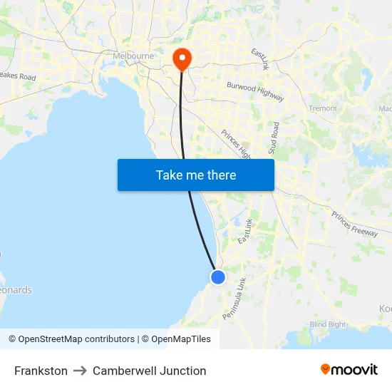 Frankston to Camberwell Junction map
