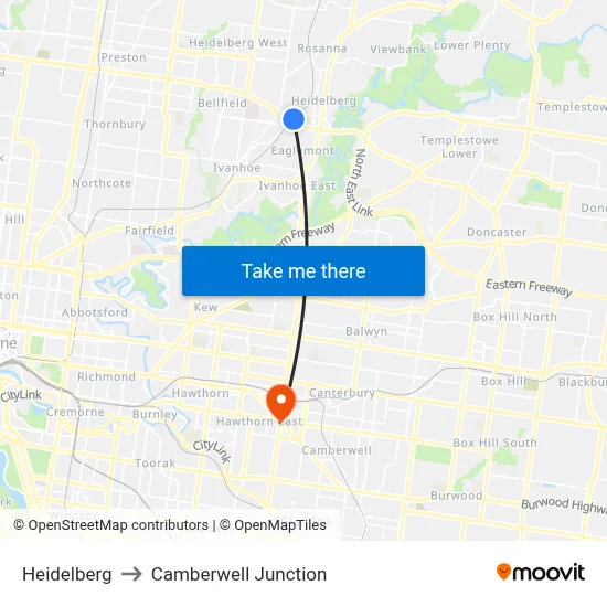 Heidelberg to Camberwell Junction map