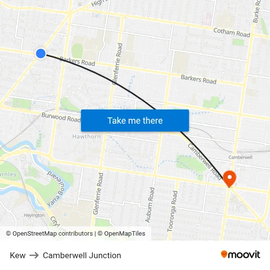 Kew to Camberwell Junction map