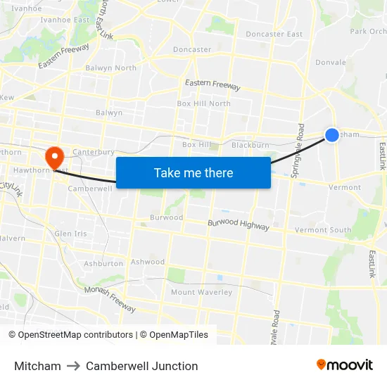 Mitcham to Camberwell Junction map