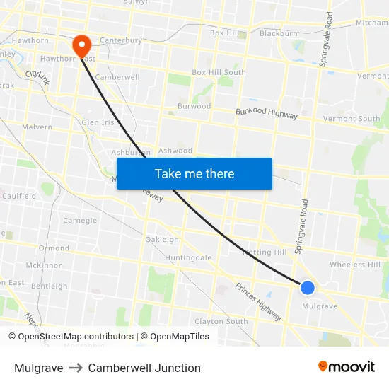 Mulgrave to Camberwell Junction map