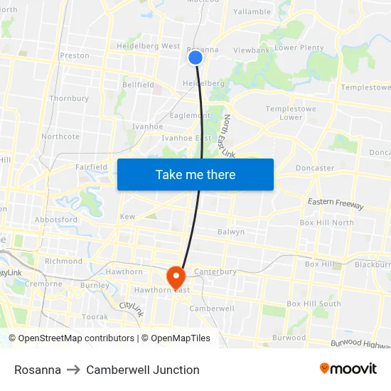 Rosanna to Camberwell Junction map