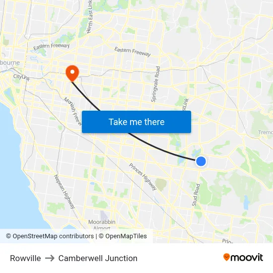 Rowville to Camberwell Junction map