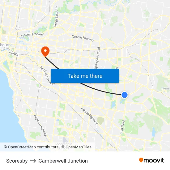 Scoresby to Camberwell Junction map