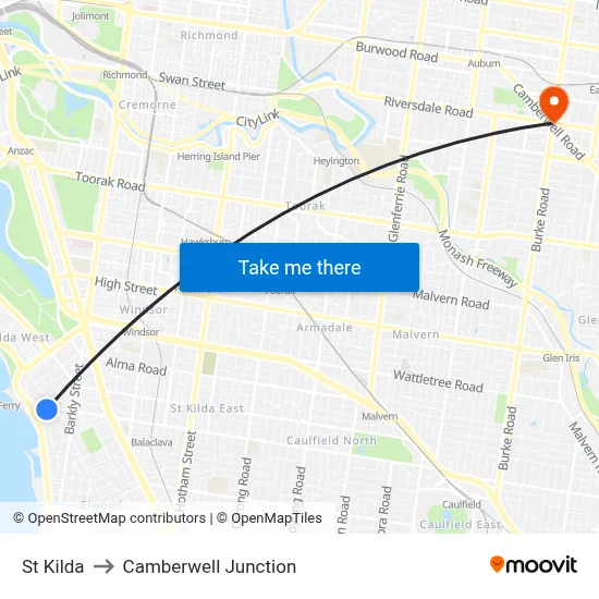 St Kilda to Camberwell Junction map