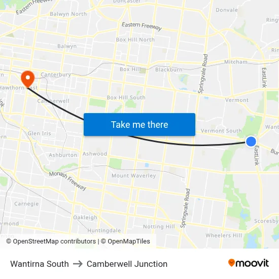 Wantirna South to Camberwell Junction map
