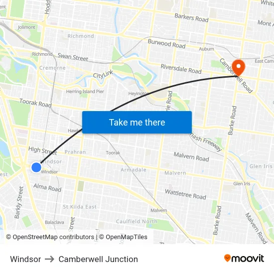 Windsor to Camberwell Junction map
