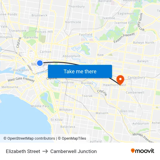 Elizabeth Street to Camberwell Junction map