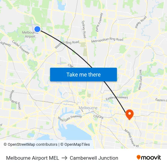 Melbourne Airport MEL to Camberwell Junction map