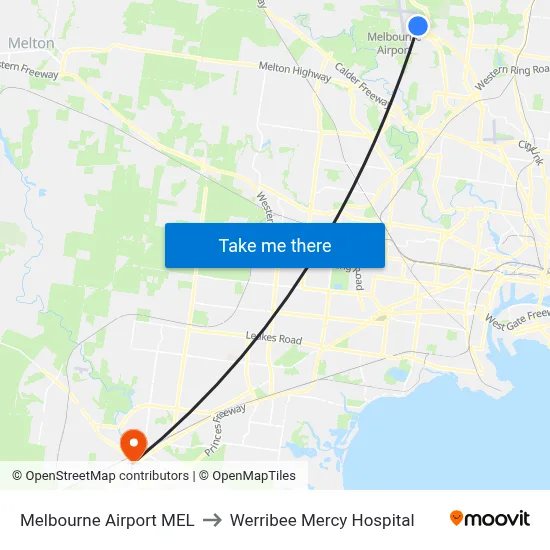 Melbourne Airport MEL to Werribee Mercy Hospital map