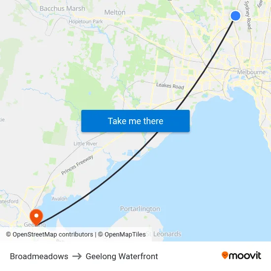 Broadmeadows to Geelong Waterfront map