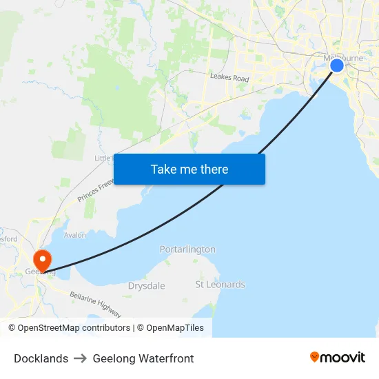 Docklands to Geelong Waterfront map