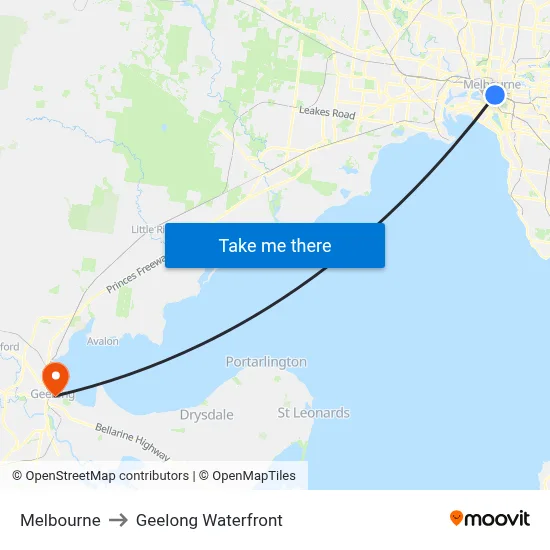 Melbourne to Geelong Waterfront map