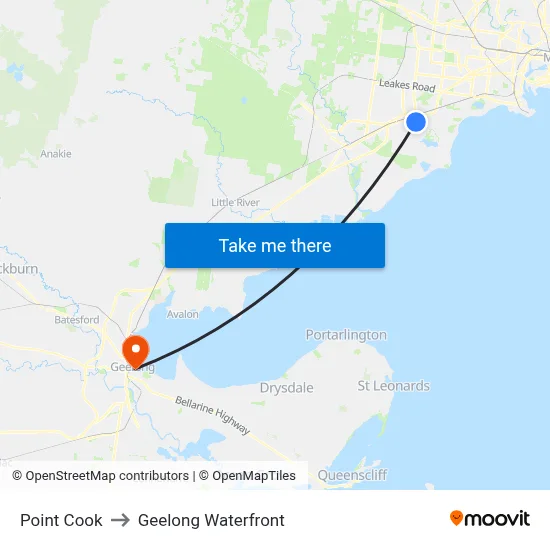 Point Cook to Geelong Waterfront map