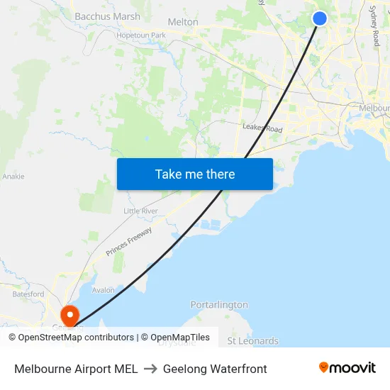 Melbourne Airport MEL to Geelong Waterfront map