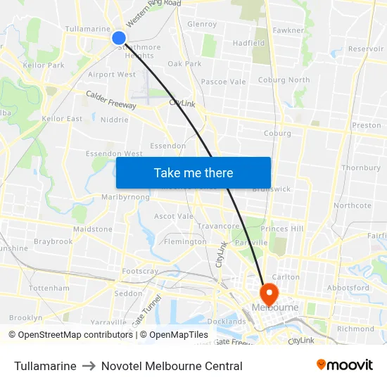 Tullamarine to Novotel Melbourne Central map