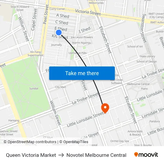 Queen Victoria Market to Novotel Melbourne Central map