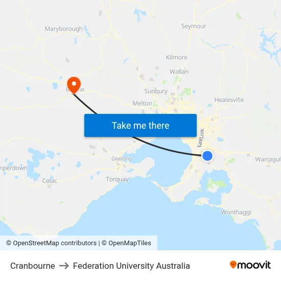 Cranbourne to Federation University Australia map