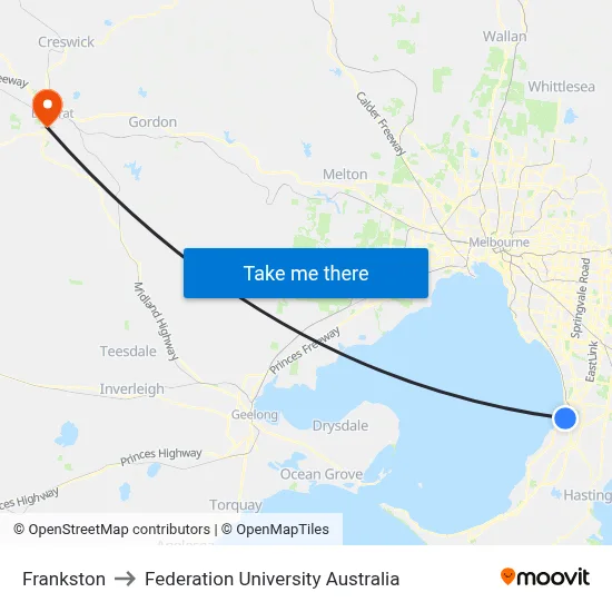 Frankston to Federation University Australia map