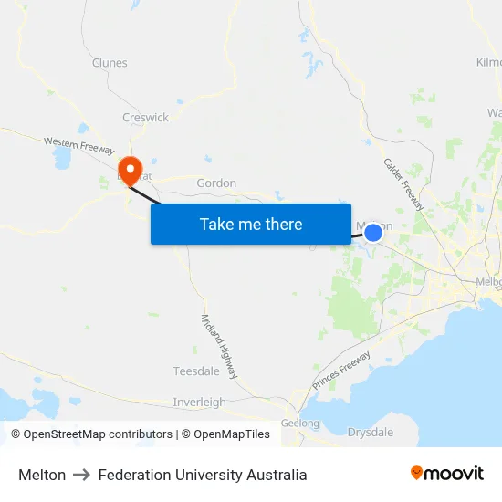 Melton to Federation University Australia map