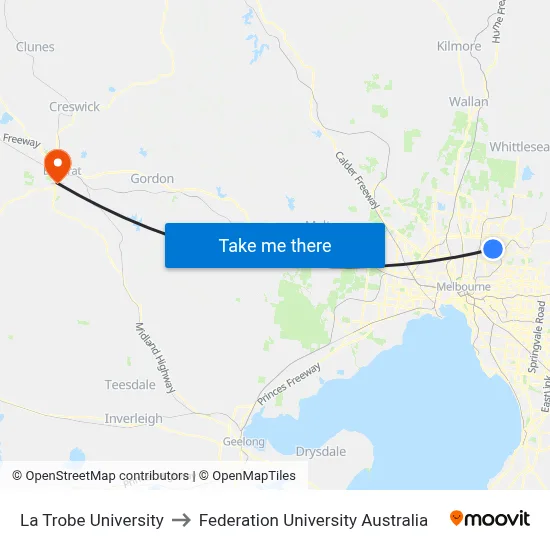 La Trobe University to Federation University Australia map