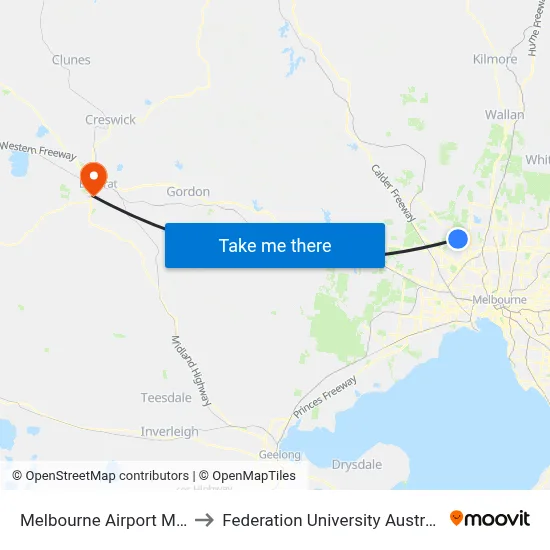 Melbourne Airport MEL to Federation University Australia map