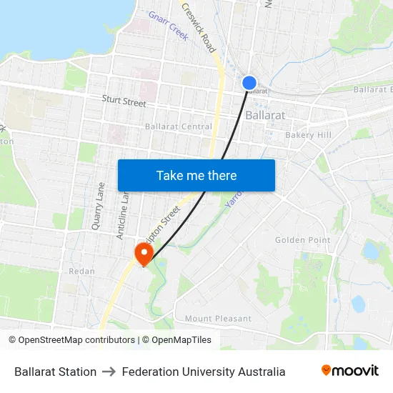 Ballarat Station to Federation University Australia map