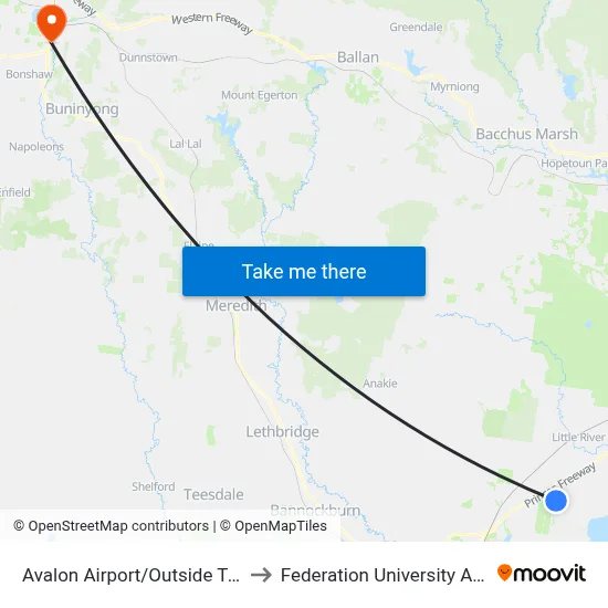 Avalon Airport/Outside Terminal to Federation University Australia map