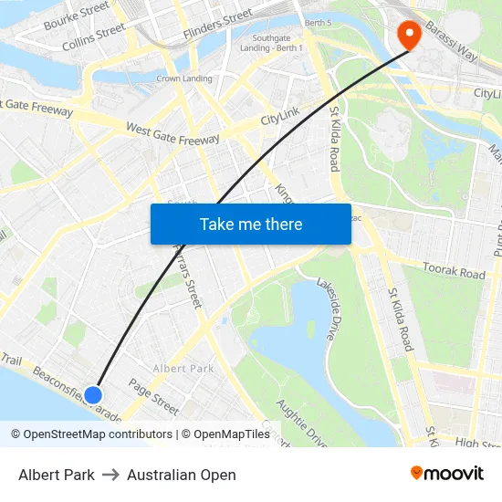 Albert Park to Australian Open map