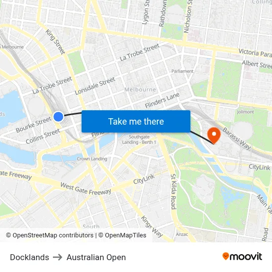 Docklands to Australian Open map