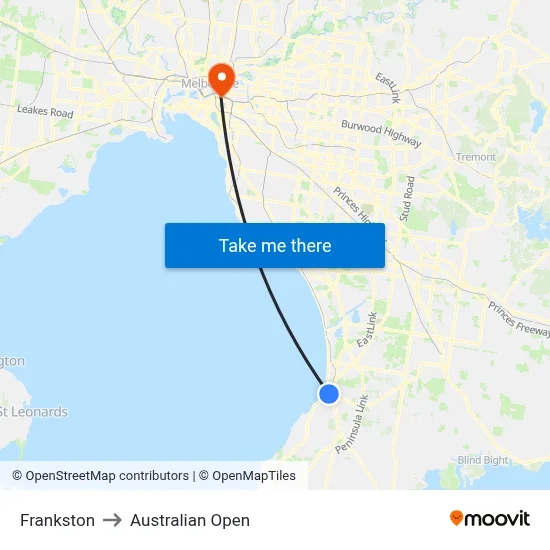Frankston to Australian Open map
