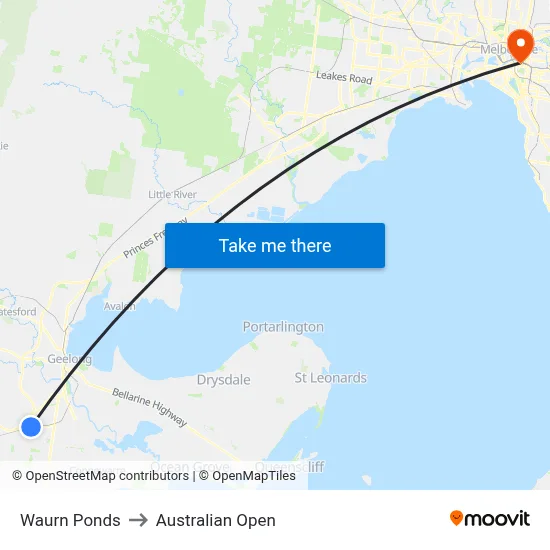 Waurn Ponds to Australian Open map