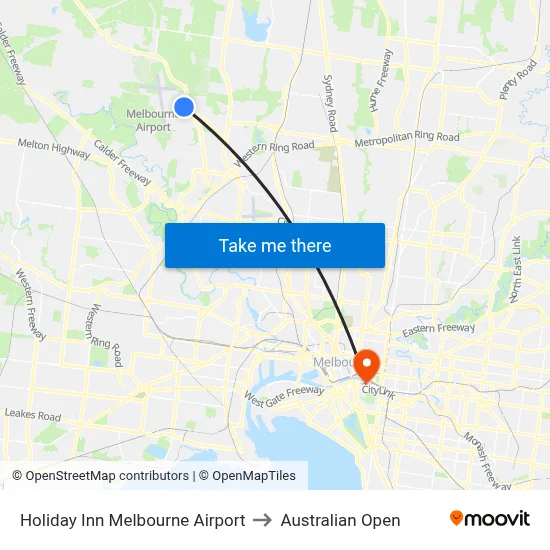 Holiday Inn Melbourne Airport to Australian Open map