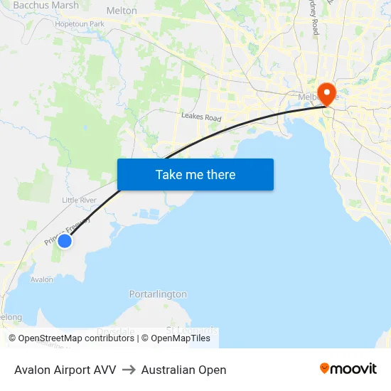 Avalon Airport AVV to Australian Open map