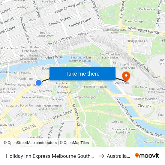 Holiday Inn Express Melbourne Southbank an IHG Hotel to Australian Open map