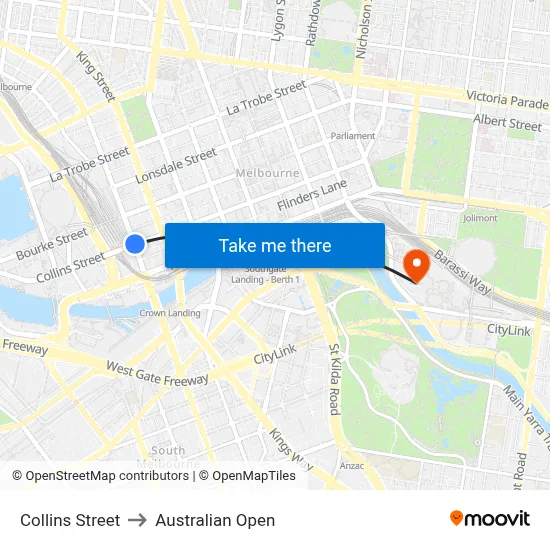 Collins Street to Australian Open map