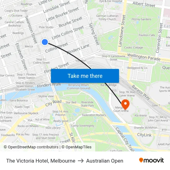 The Victoria Hotel, Melbourne to Australian Open map