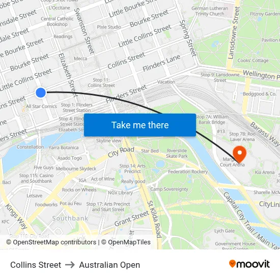 Collins Street to Australian Open map