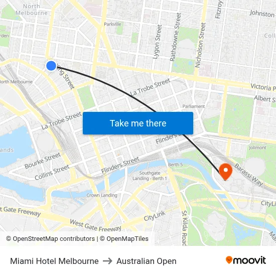 Miami Hotel Melbourne to Australian Open map